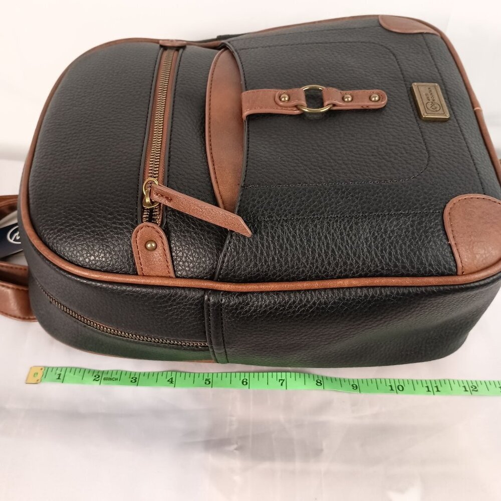 White Mountain Vegan Leather Backpack Black Brown Trim Cruelty Free NWT - Picture 5 of 15